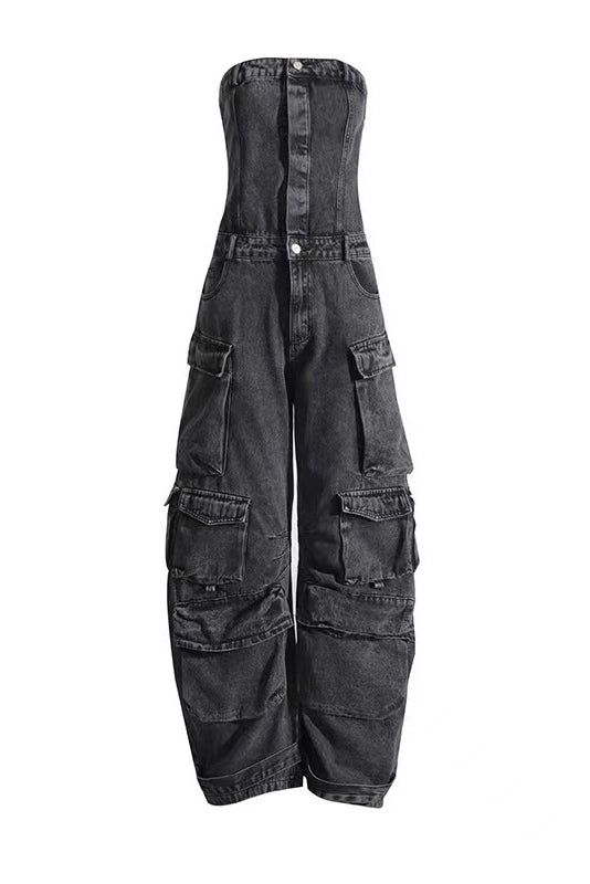 Modern Street Style Strapless Denim Jumpsuit