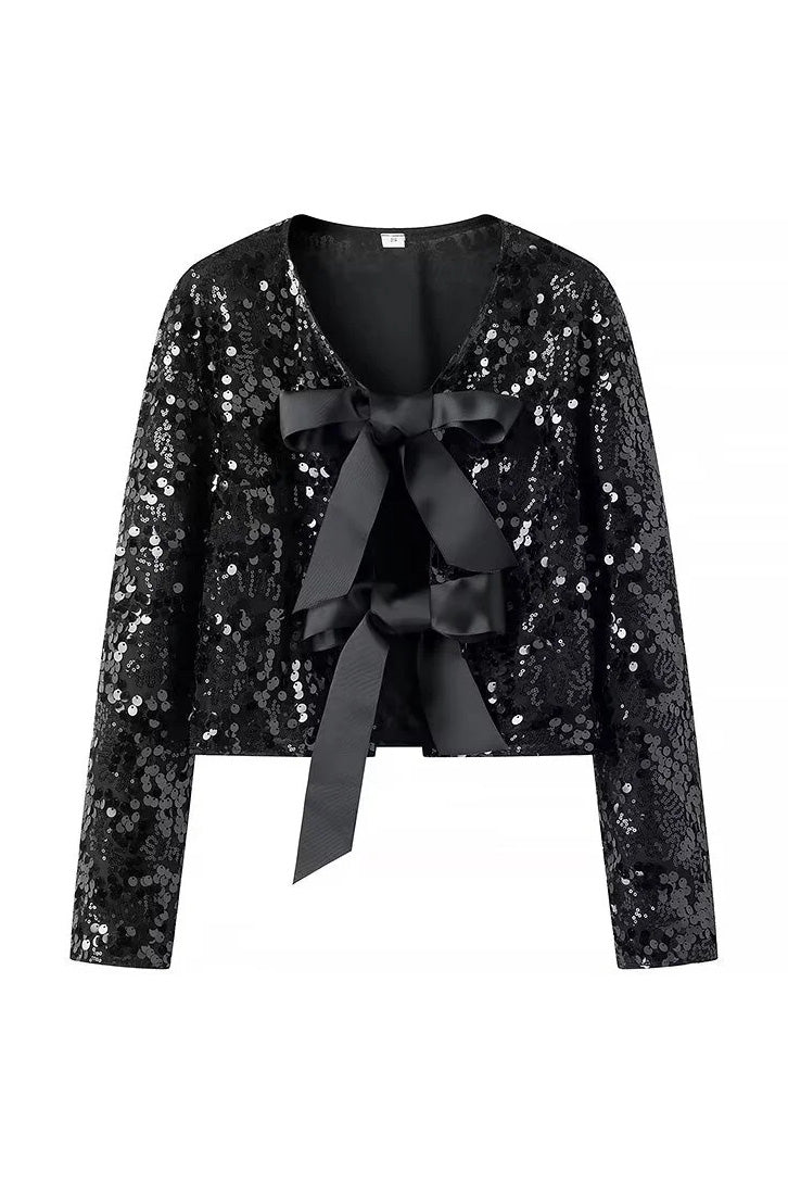 Modern Tie-front Sequined Jacket