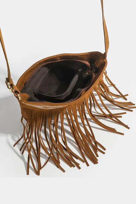Modern Western Cowboy Brown Fringe Crossbody Bag