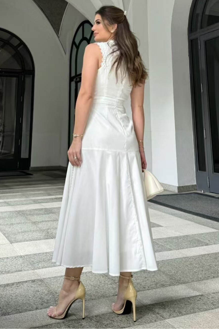 French Lace-Trimmed Sleeveless Maxi-Length Dress