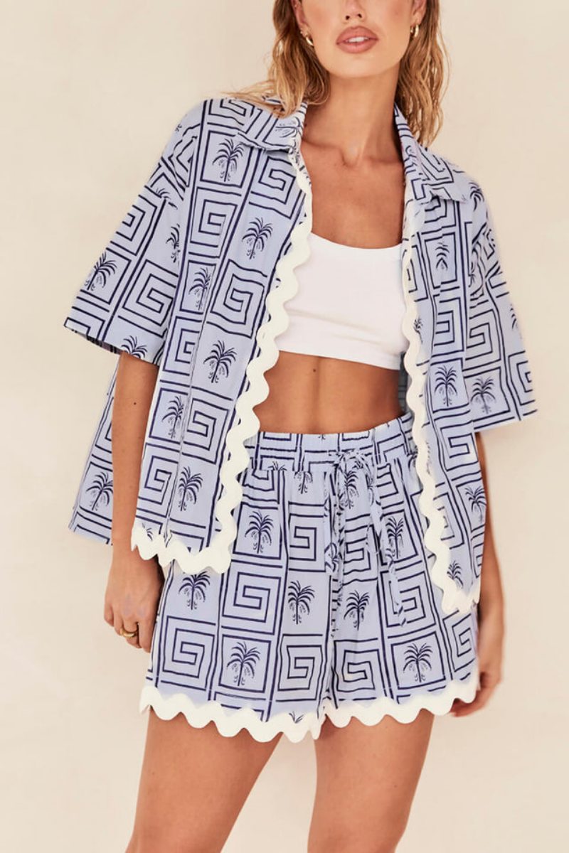 Shirt Collar Summer Botanical Print Vacation Relaxed Set