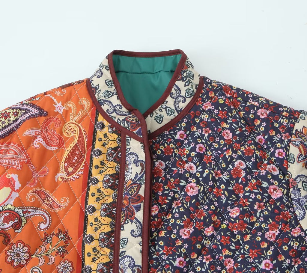 Quilted Jacket with Ethnic Print