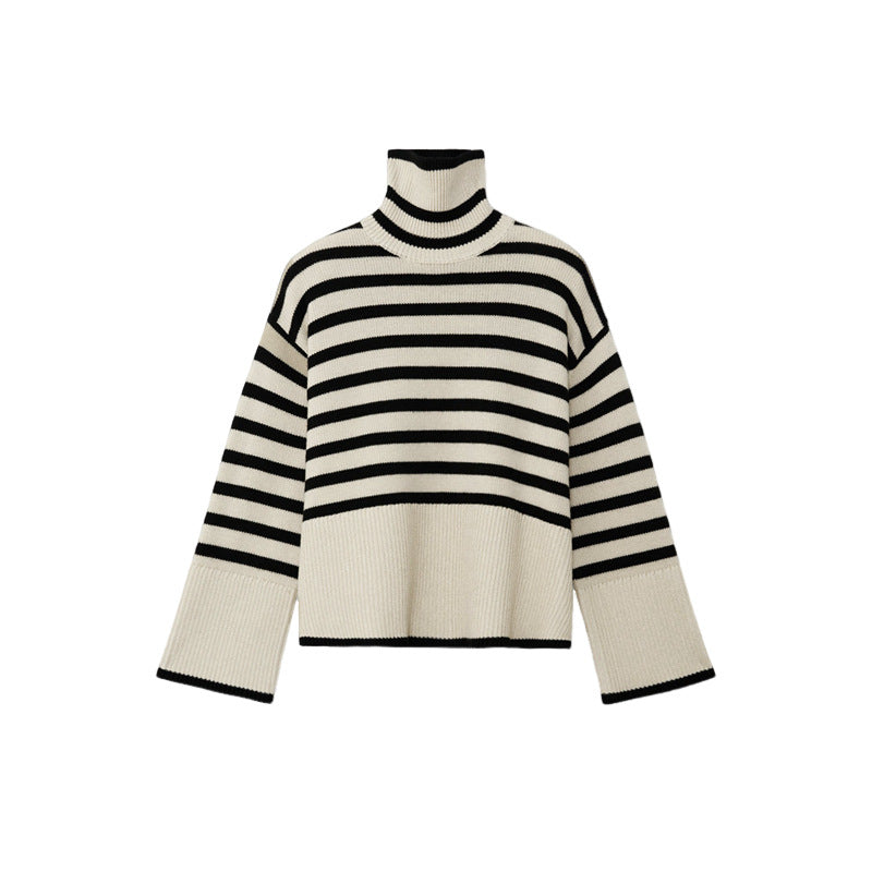 Turtleneck Striped Knit Sweater