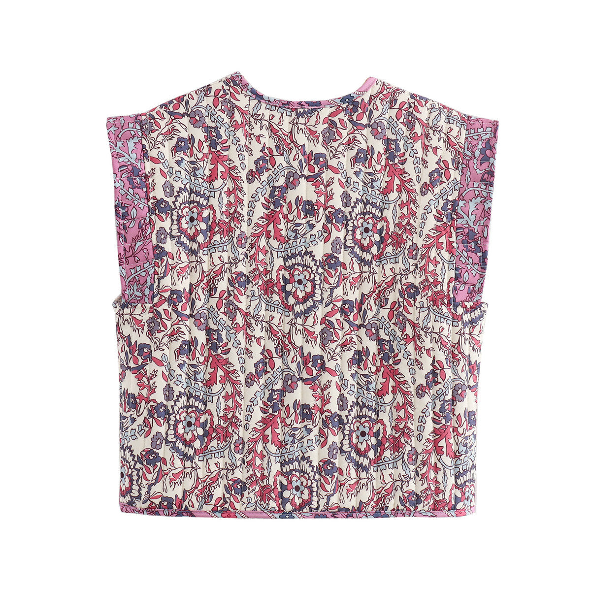 Lightweight Denim Vest with Ethnic Print and Relaxed Fit
