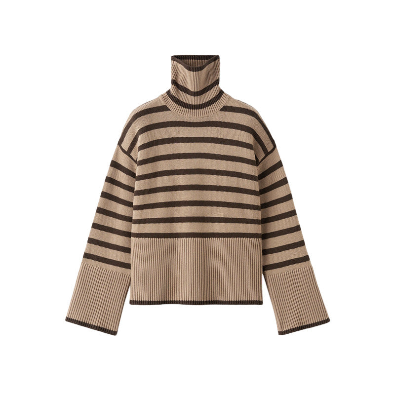 Turtleneck Striped Knit Sweater