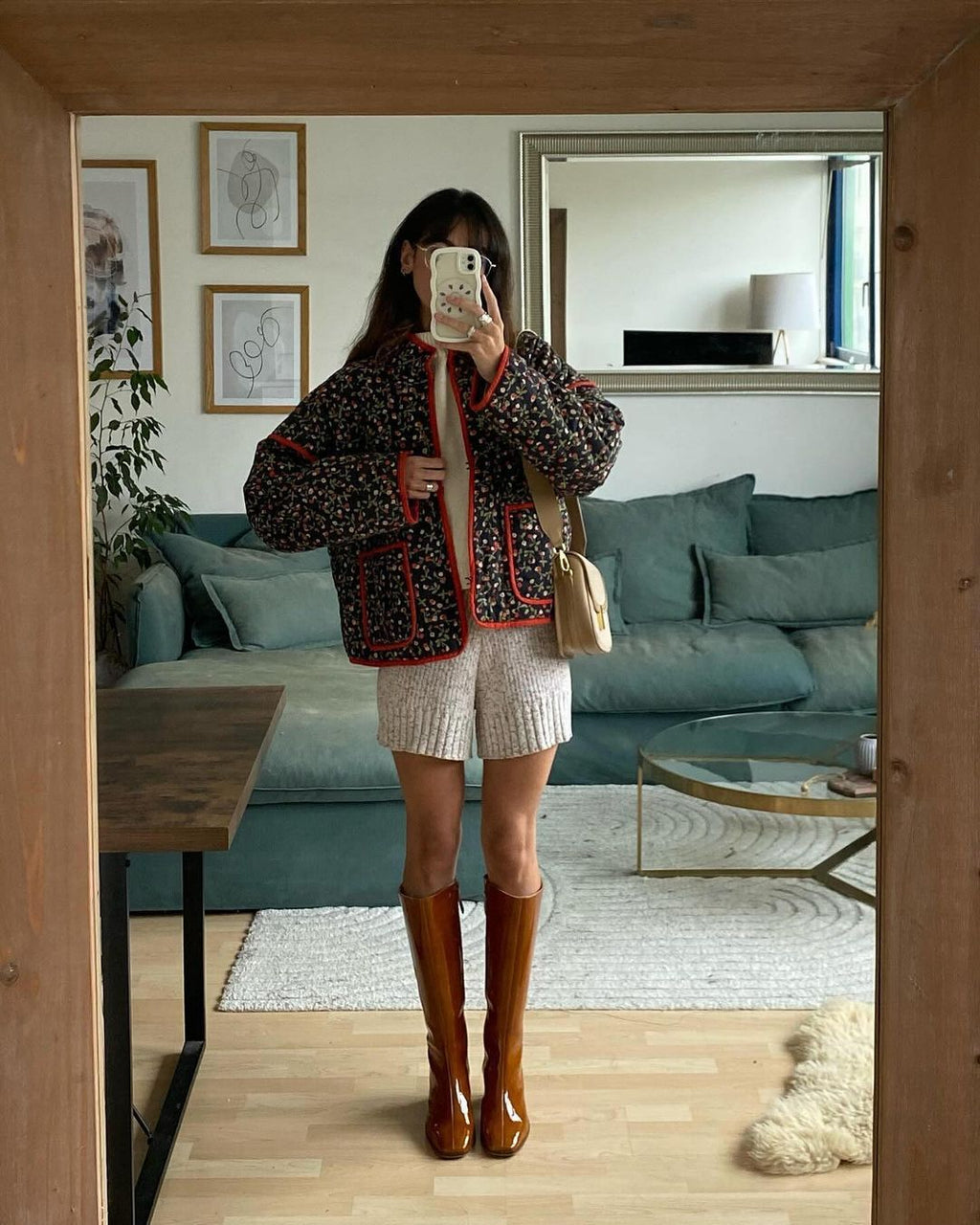 Jacket with Floral Print, Pockets and Drop Shoulders