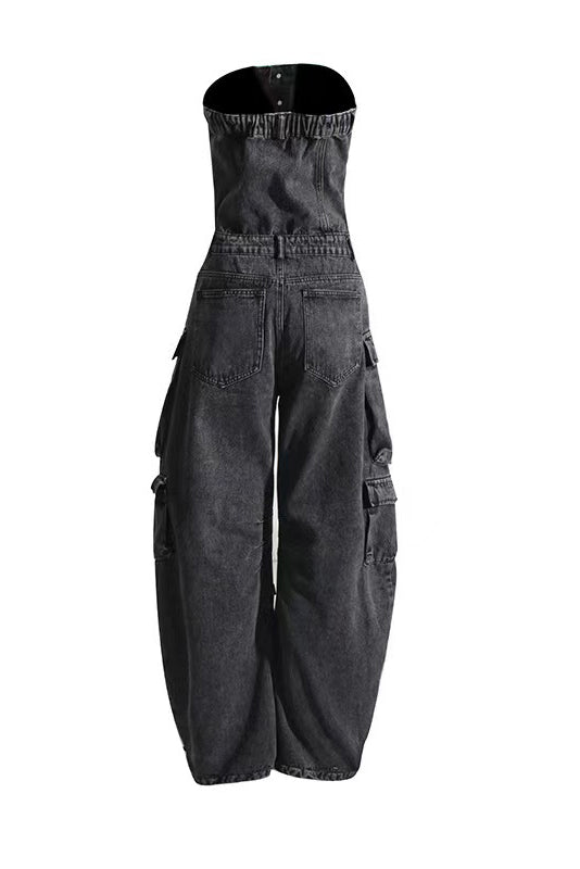 Modern Street Style Strapless Denim Jumpsuit