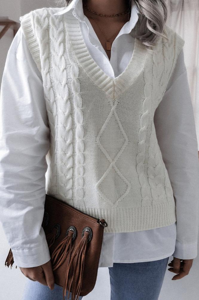 Solid Geometric Knit Sweater Vest