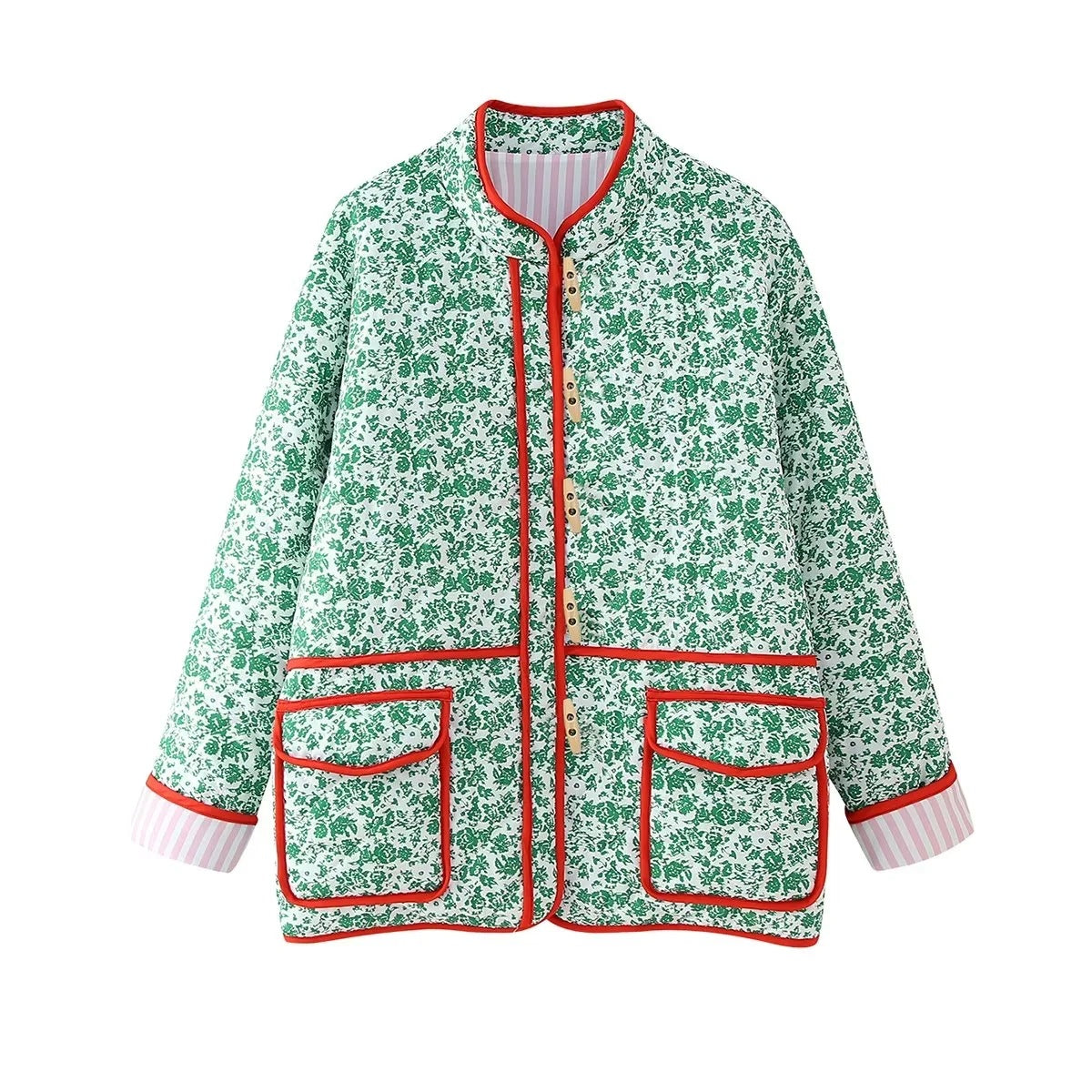 Denim Jacket with Floral Print and Patchwork