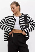 Striped Dropped Shoulder Long Sleeve Knit Cardigan