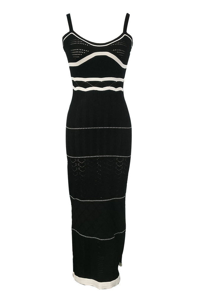 Modern Esther Knit Hollow Out Maxi Slit Dress