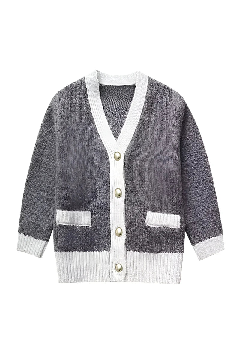 Modern Fine Knit Cardigan With Contrast Trim