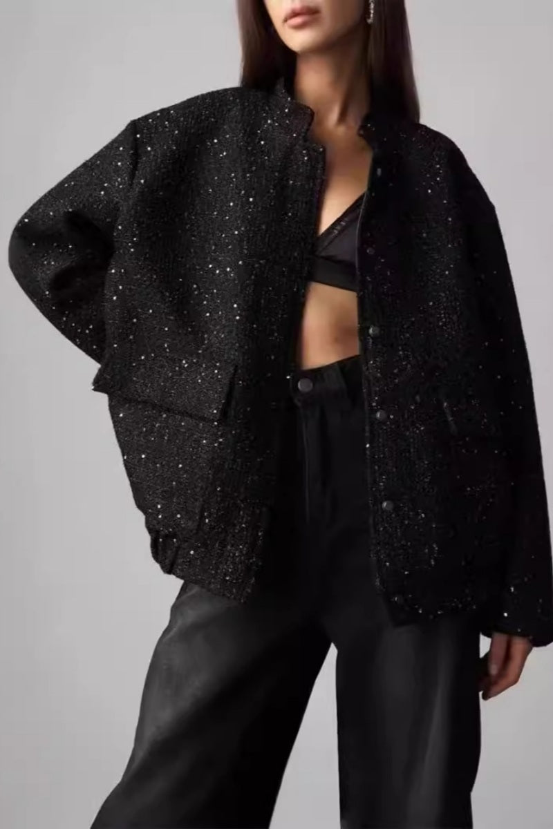 Modern Sequined Small Stand Collar Jacket