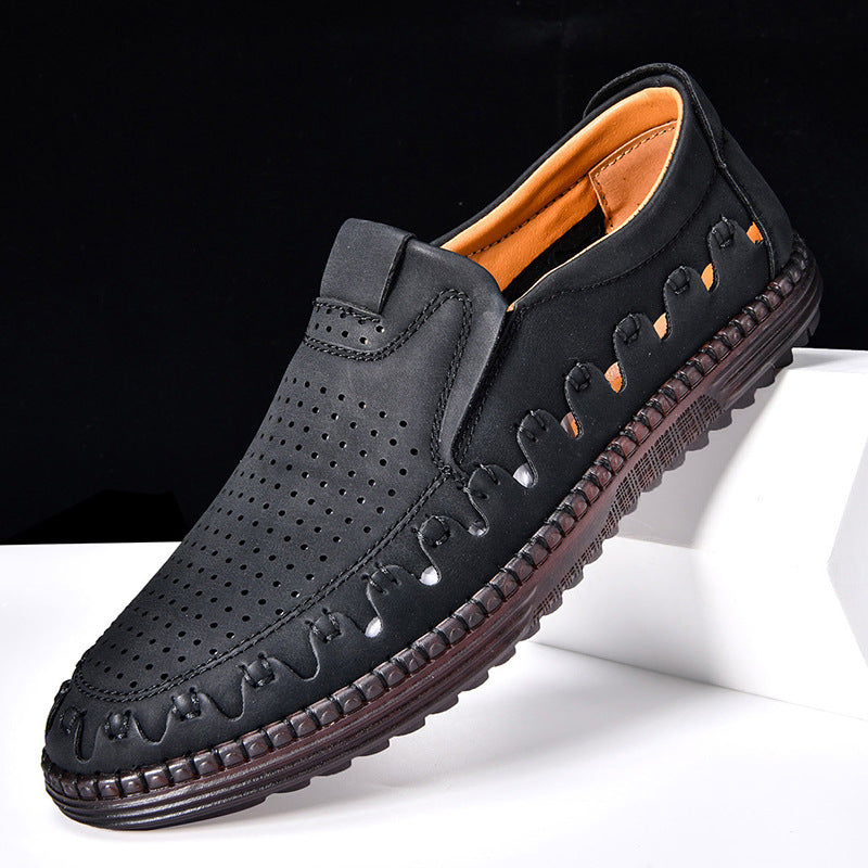 Cowhide Leather Slip-On Shoes with Precision Stitching