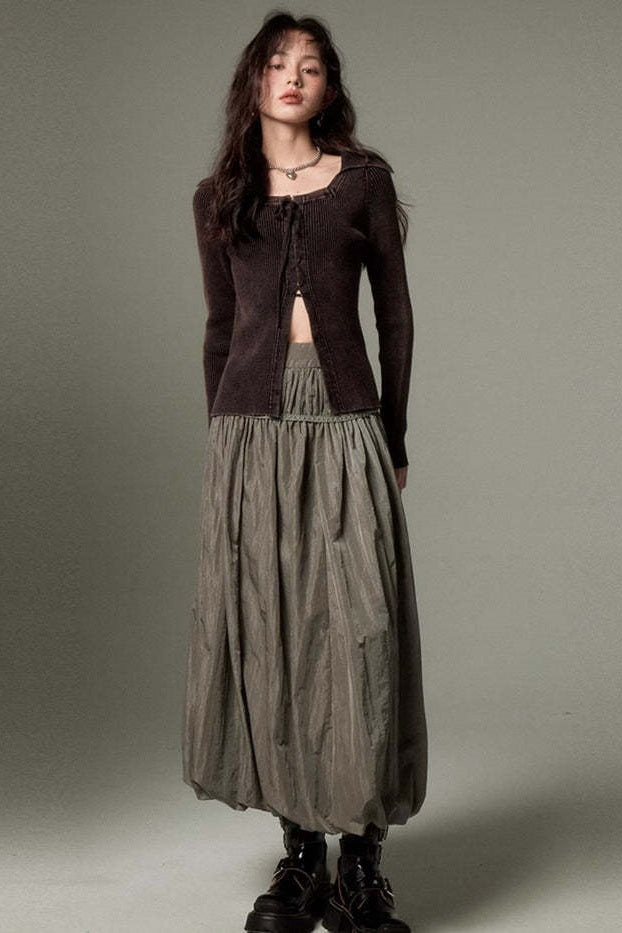Retro Ruffled Flowy Midi Skirt