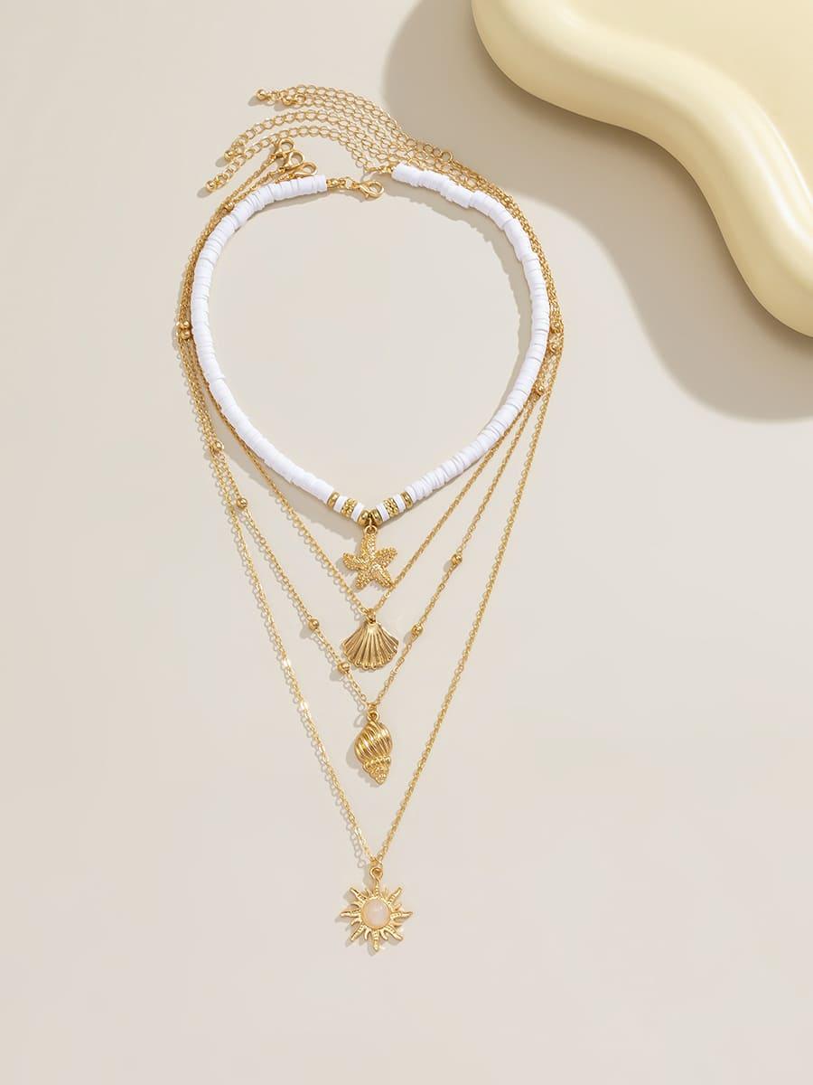 Statement South Pacific Shell Starfish Multi-Layer Necklace Gold