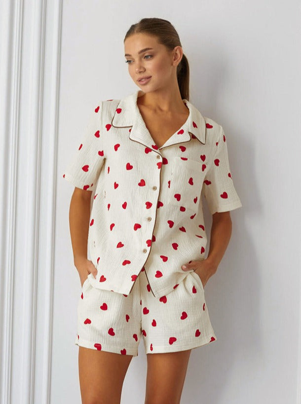 Melina - Two-Piece Sleepwear with Heart-Shaped Printed Collar