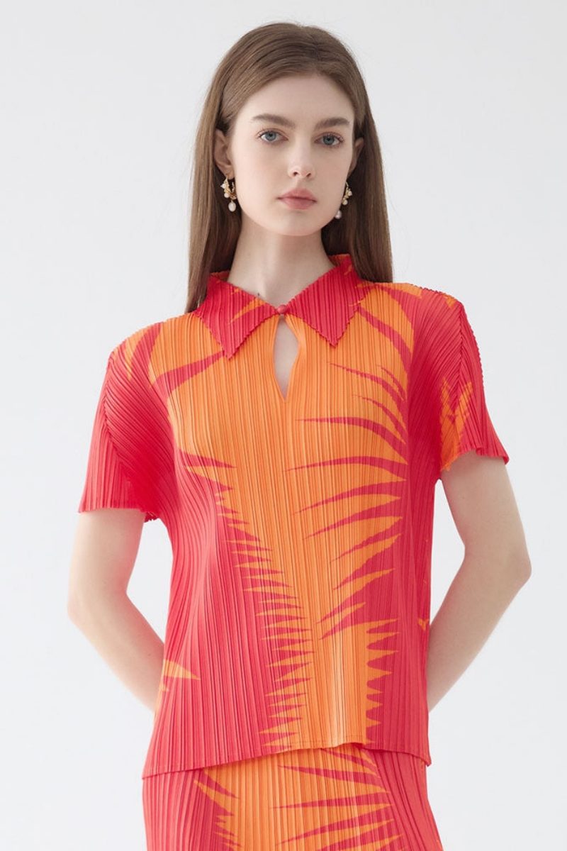 Coordinated Pleated Lapel Top Two-Piece Set Skirt