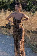 Leopard Slip Open-Back Dress
