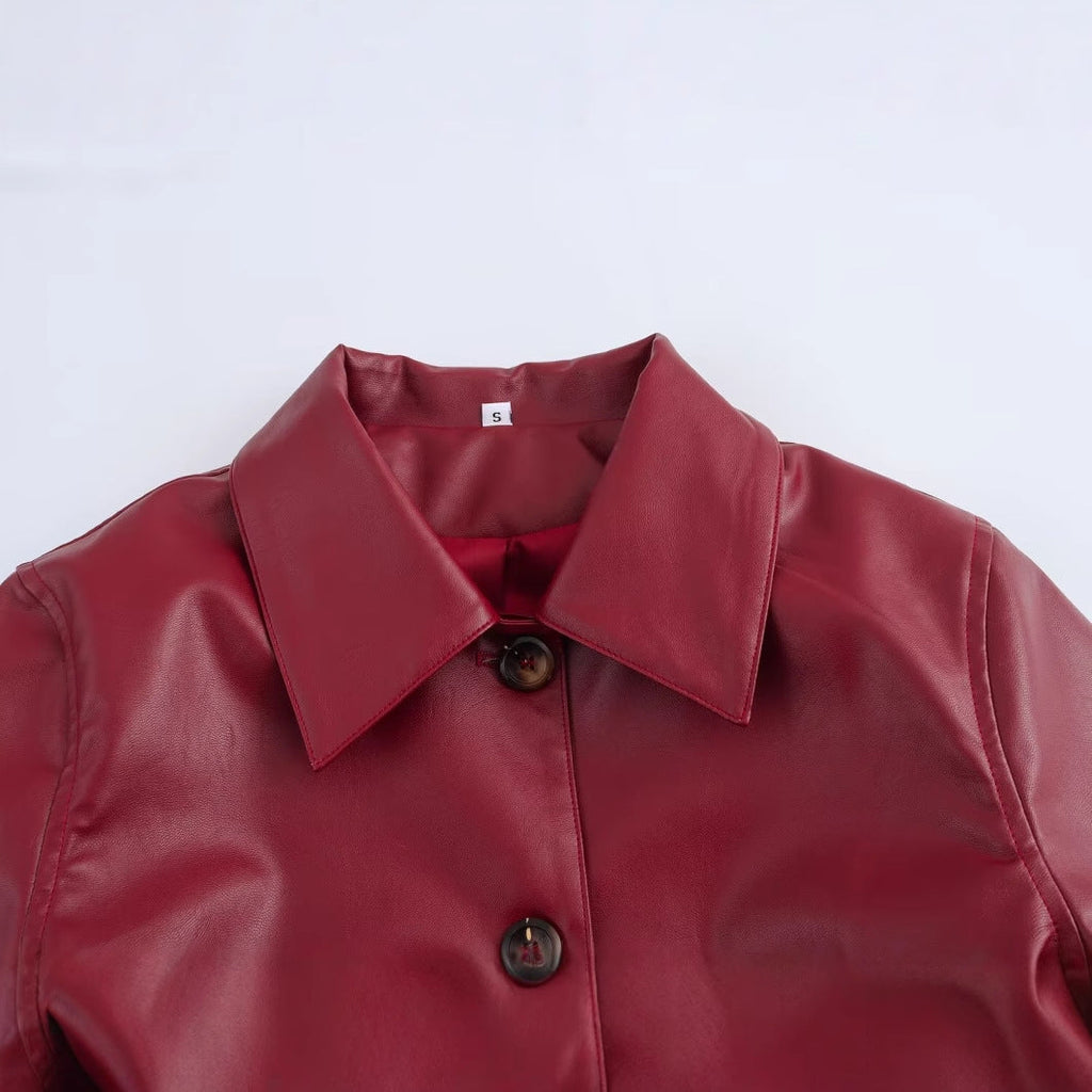 Solid Color Leather Jacket with a Clean Look