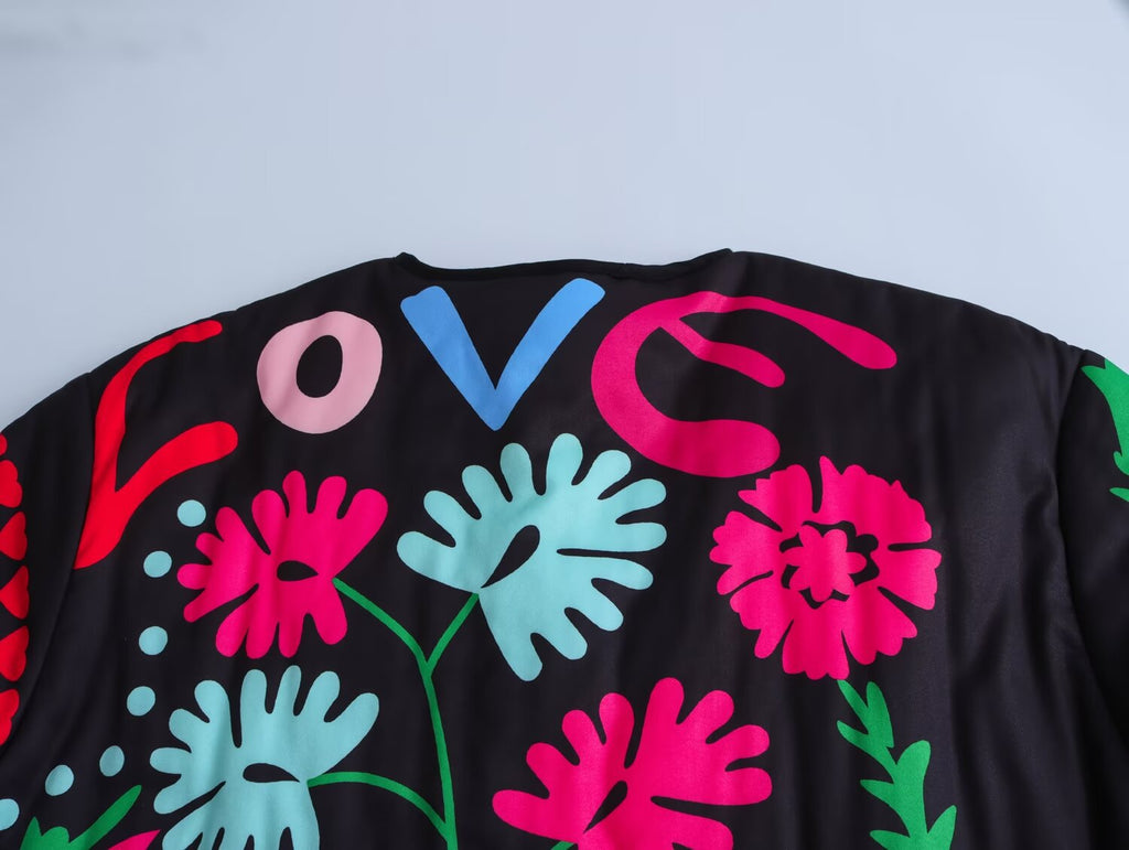 Denim Jacket with Graffiti Print and Pockets