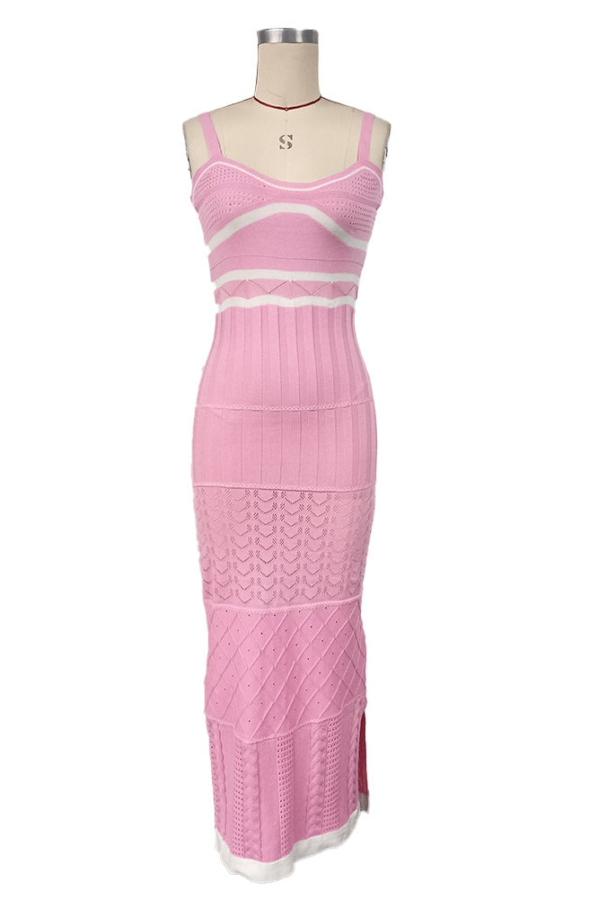 Modern Esther Knit Hollow Out Maxi Slit Dress