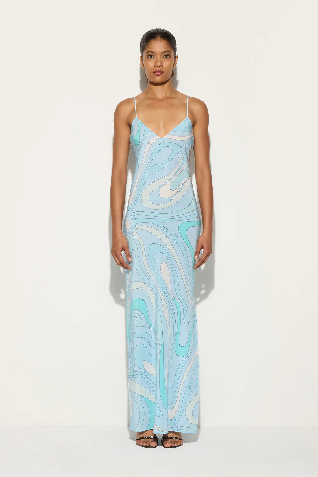 Marmo Patterned Satin Maxi-Length Dress