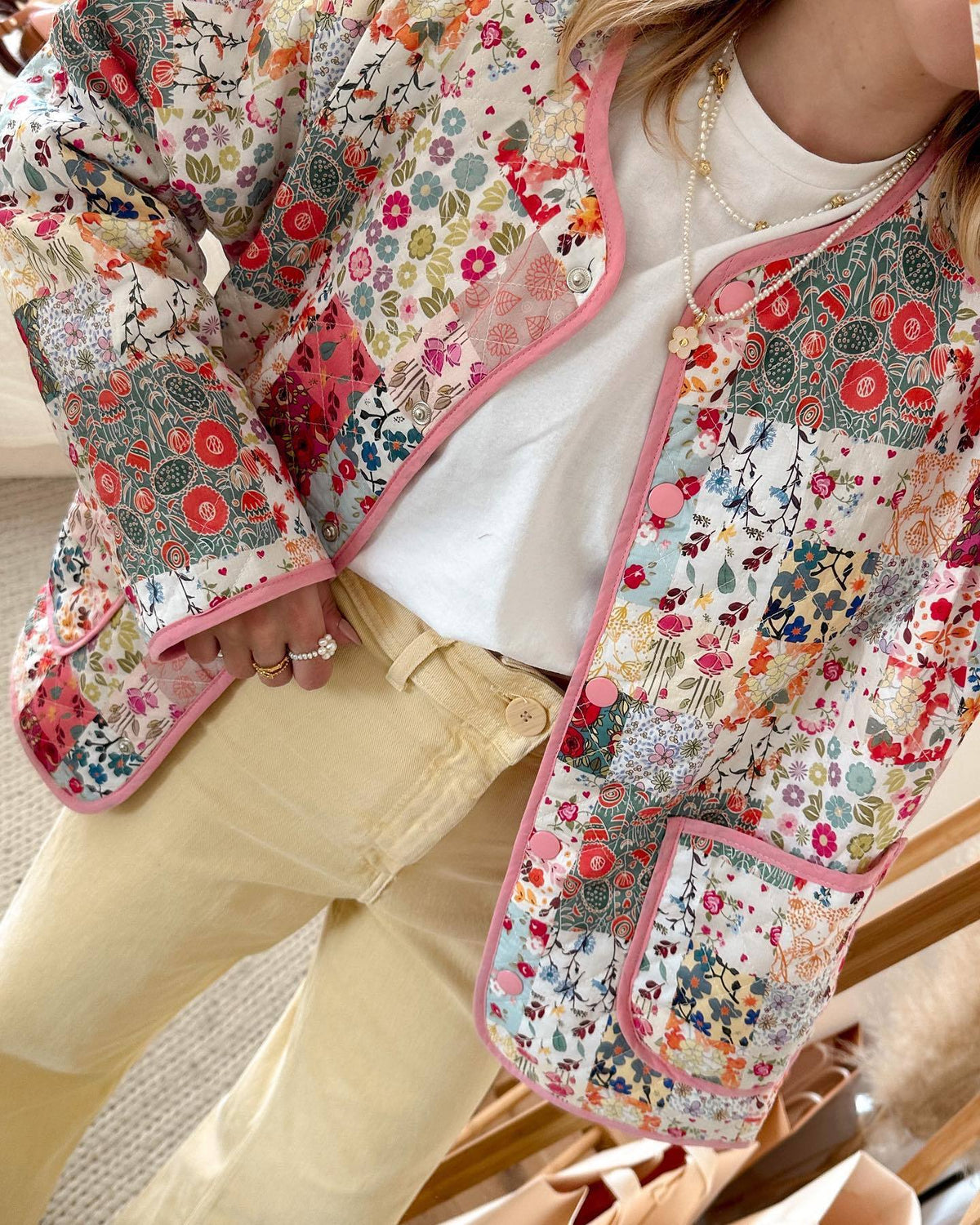 Denim Jacket with Patchwork, Relaxed Fit and Print