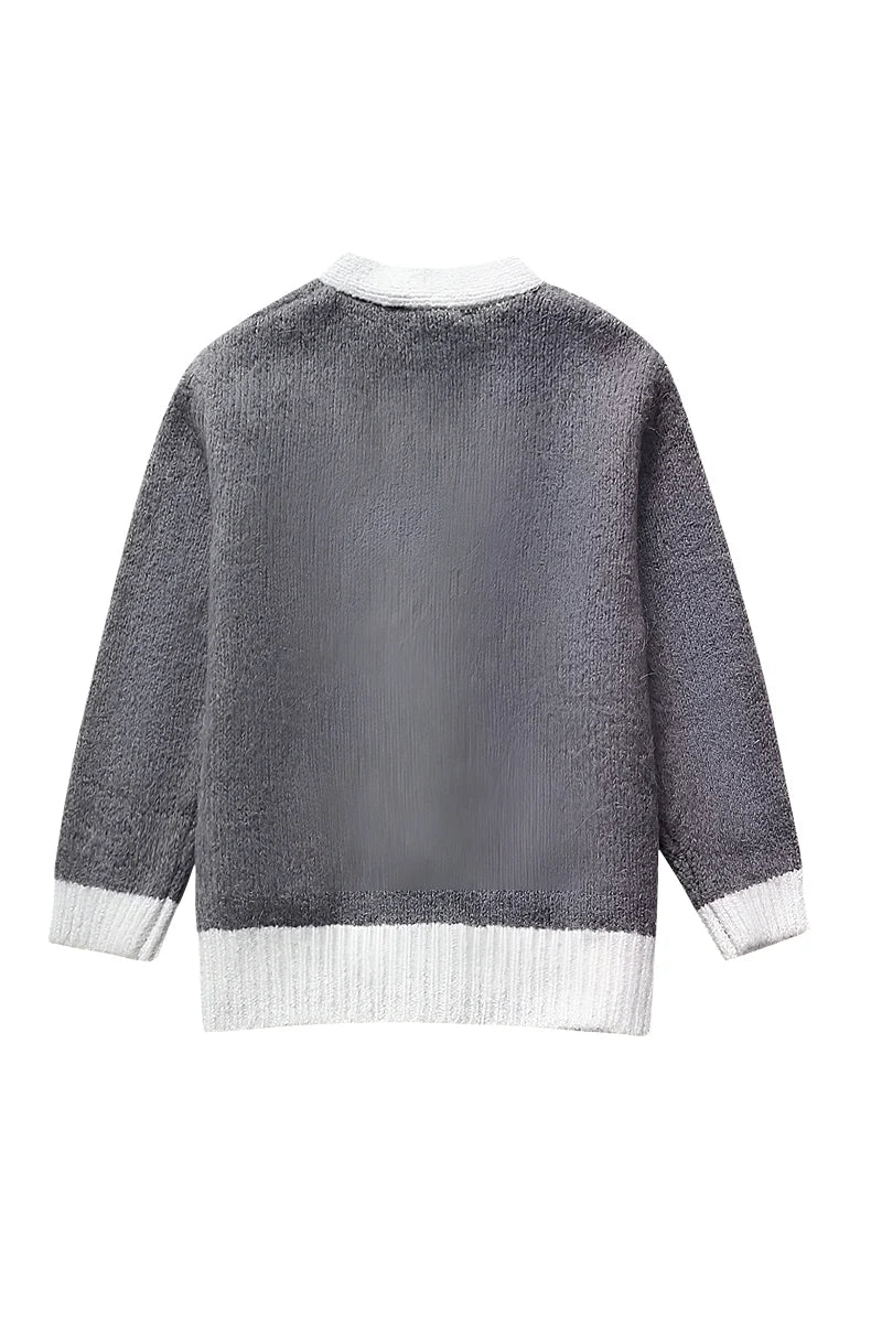 Modern Fine Knit Cardigan With Contrast Trim