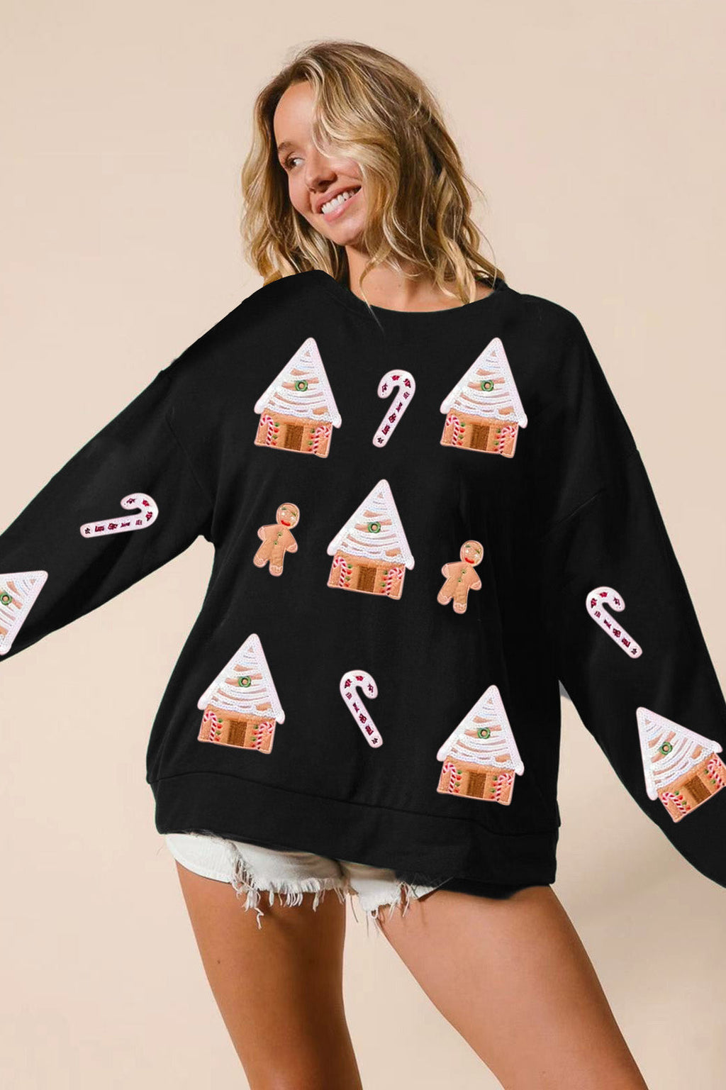 Sequined Gingerbread Man Christmas Top