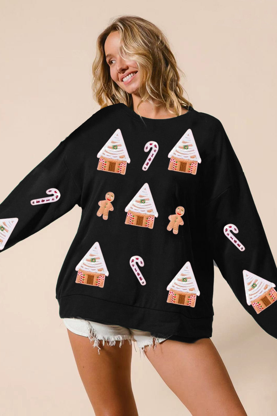 Sequined Gingerbread Man Christmas Top