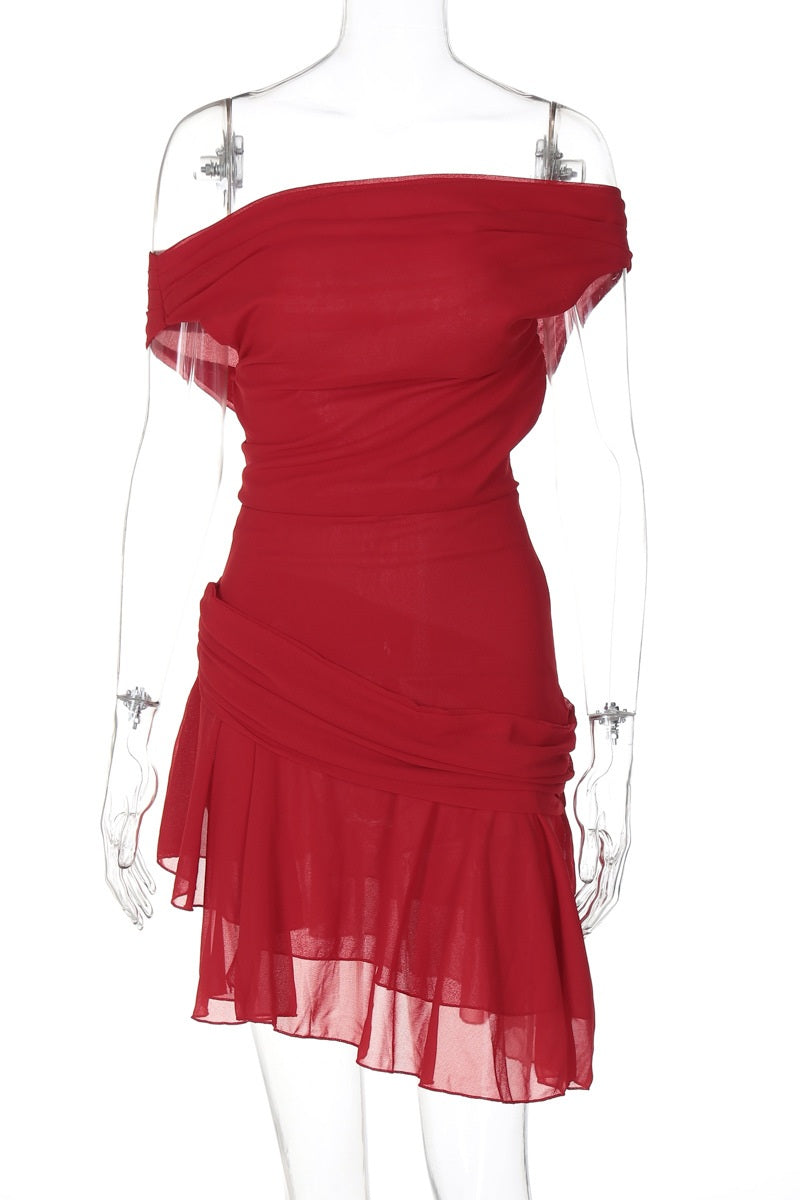 Marina One-shoulder Chiffon Mini-Length Dress