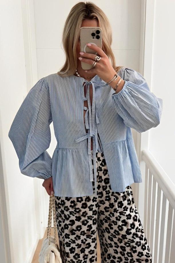 Modern Pintsripe Bow Blouse