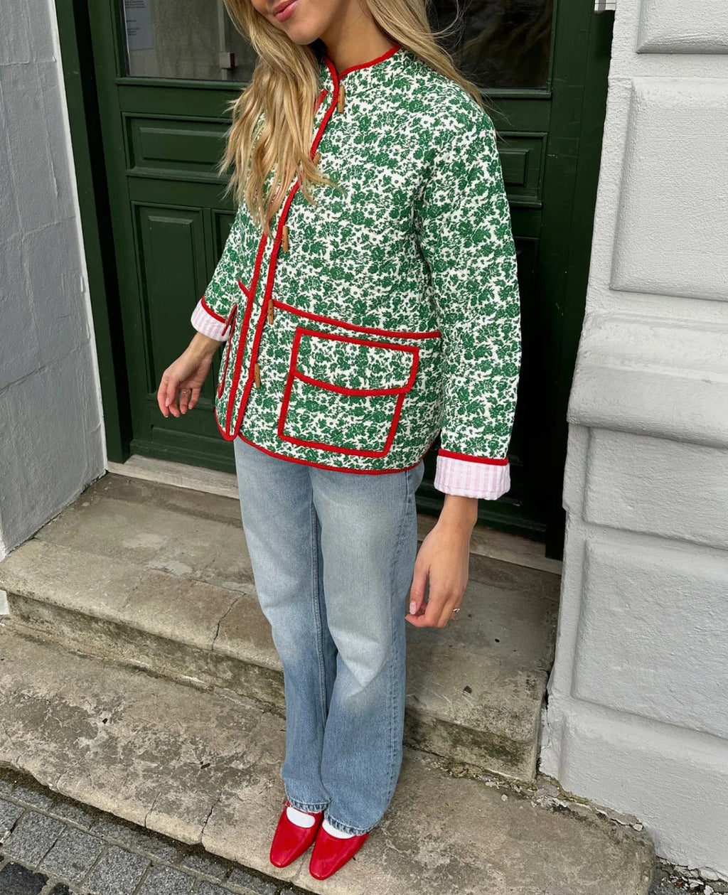 Denim Jacket with Floral Print and Patchwork