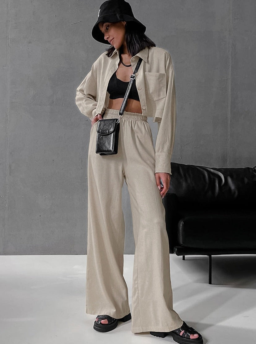 Serena - Casual Outfit with Long-Sleeve Pants in a Fashionable Crinkle Design
