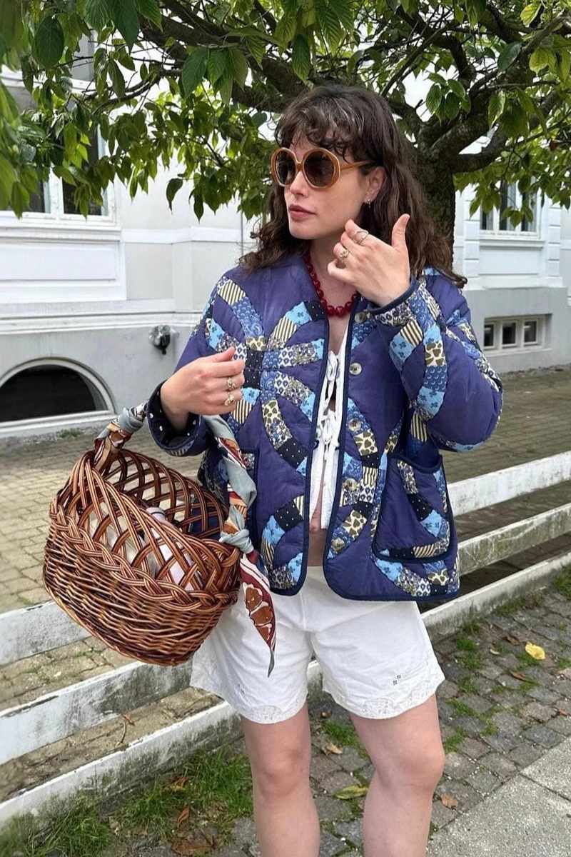 Retro Sari Print Quilted Jacket