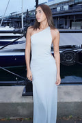 One-Shoulder Open-Back Metal Maxi-Length Dress