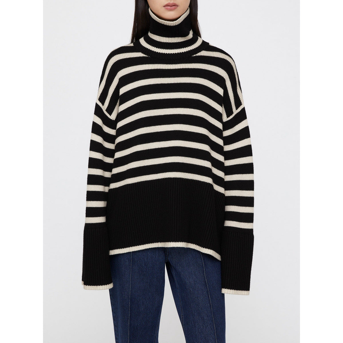 Turtleneck Striped Knit Sweater