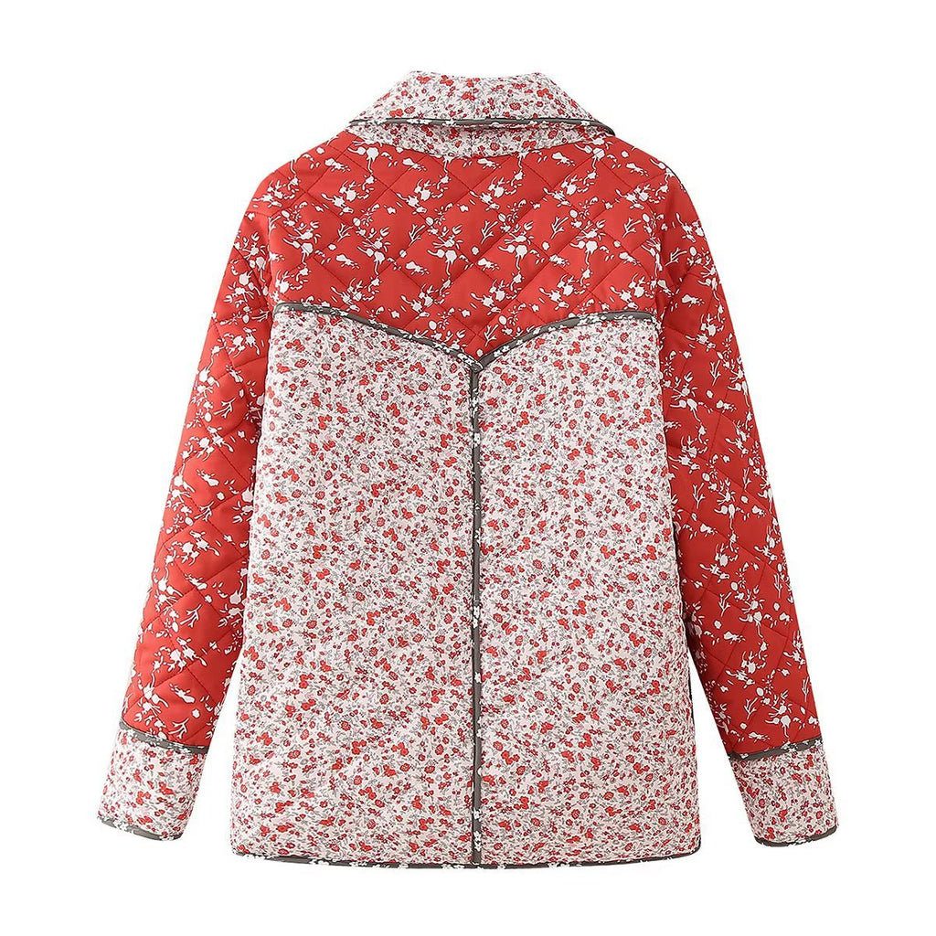 Quilted Jacket with Floral Print and Ethnic Print in Quilted Design