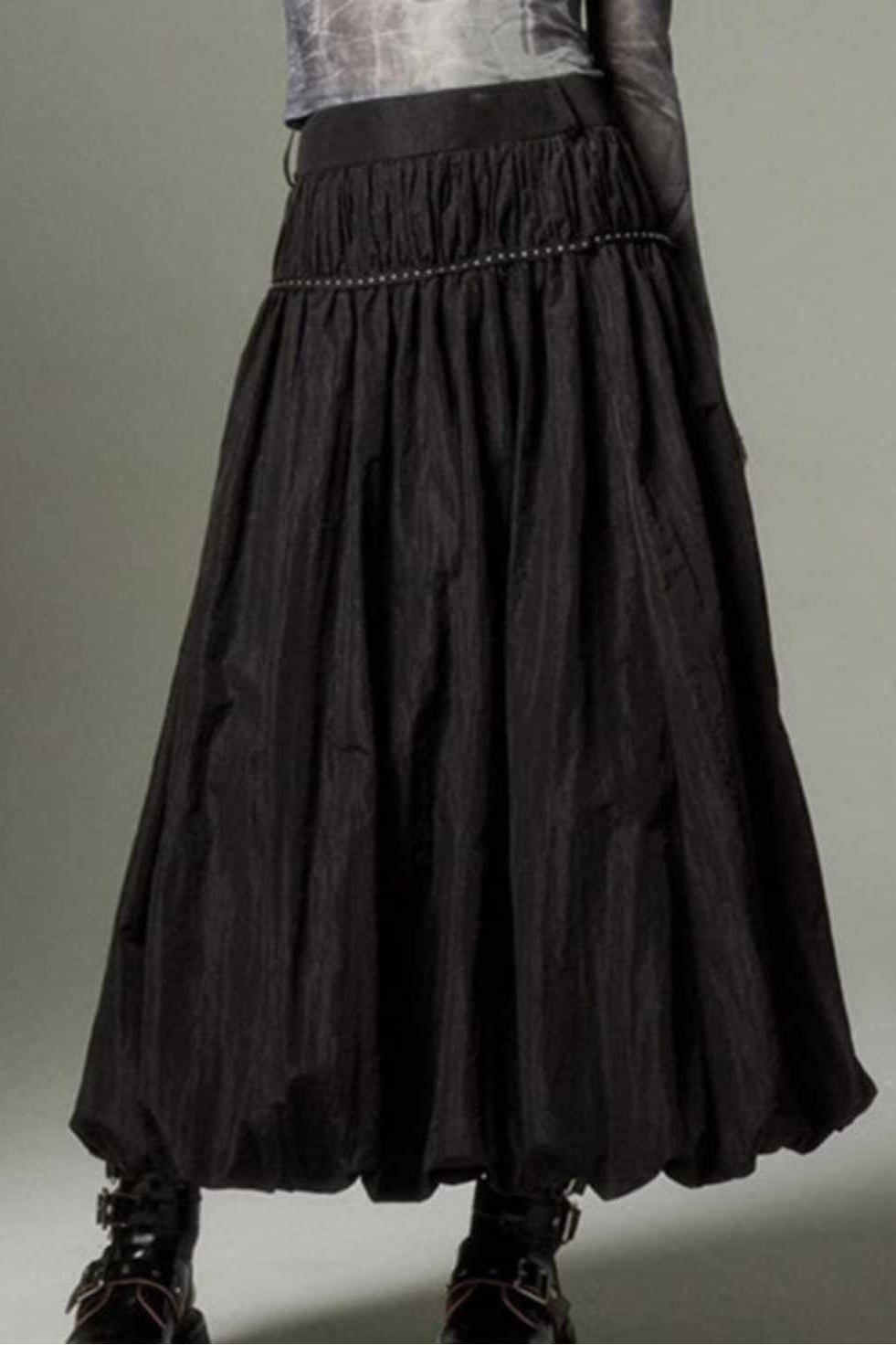 Retro Ruffled Flowy Midi Skirt