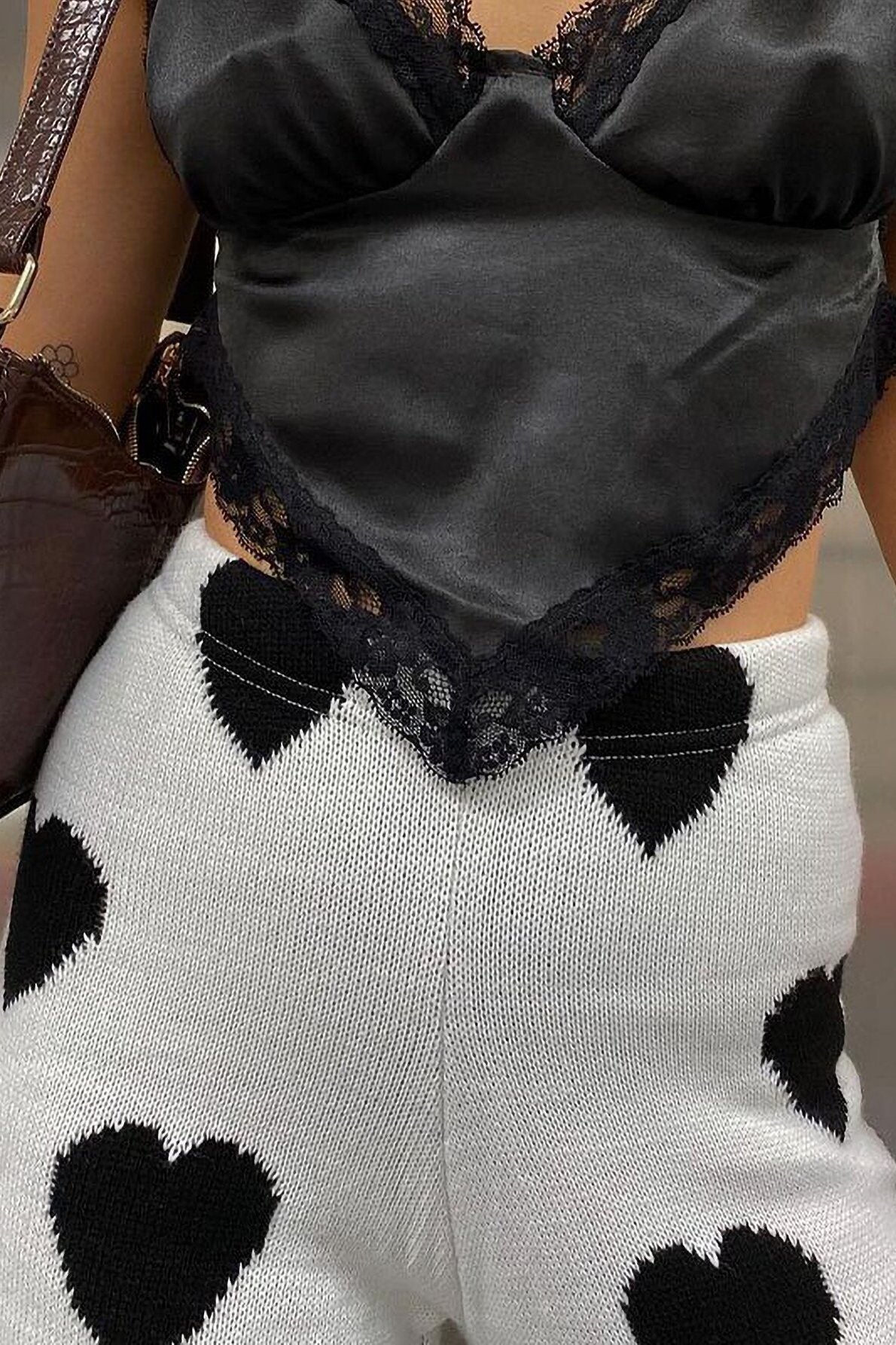 Heart Pattern Wide-Leg Trousers