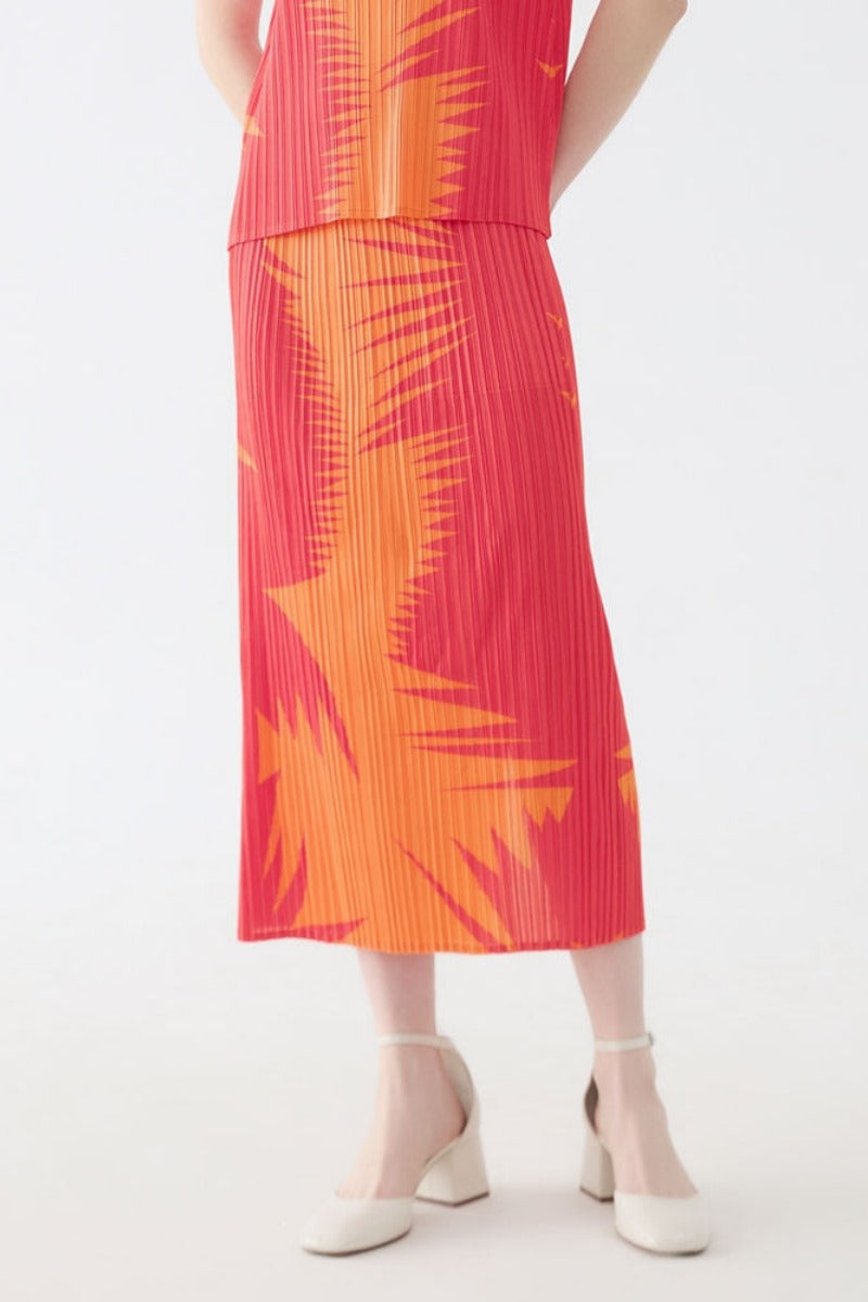 Coordinated Pleated Lapel Top Two-Piece Set Skirt