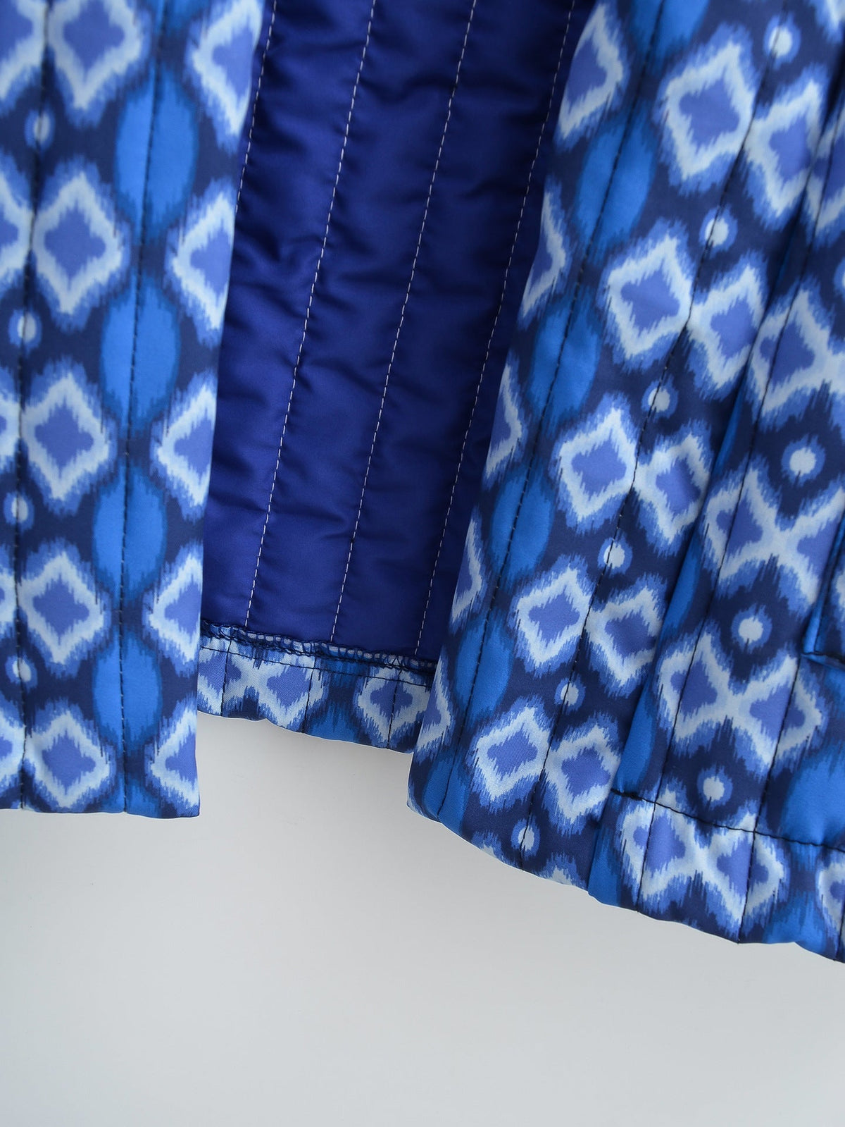 Quilted Jacket with Floral Print, Geometric Pattern and Pockets