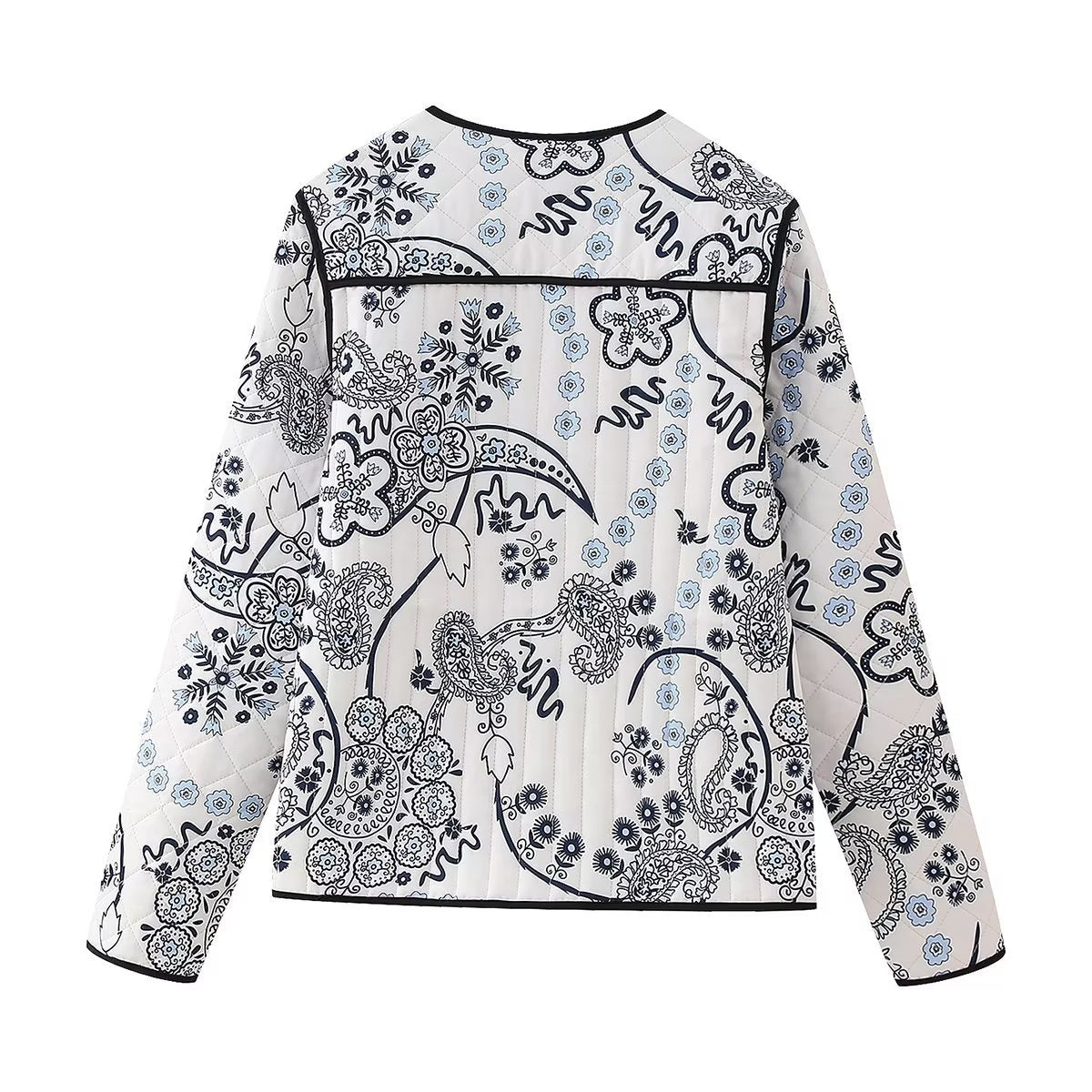 Quilted Jacket with Floral Print and Ethnic Print