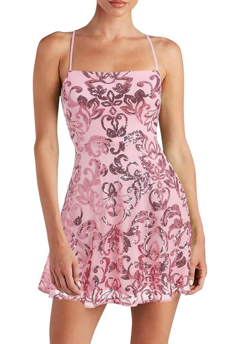 Sleeveless Sequined Strap Mini-Length Dress