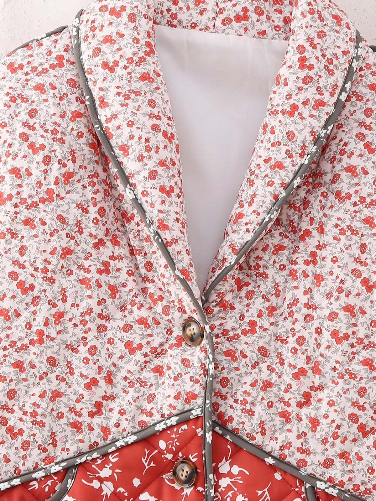 Quilted Jacket with Floral Print and Ethnic Print in Quilted Design