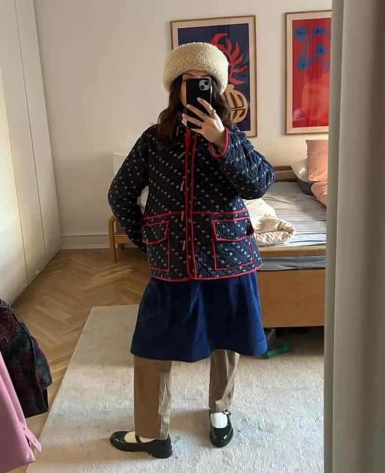 Denim Jacket with Floral Print and Patchwork