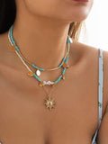 3pcs Sun & Flower Faux Pearl Beaded Necklace