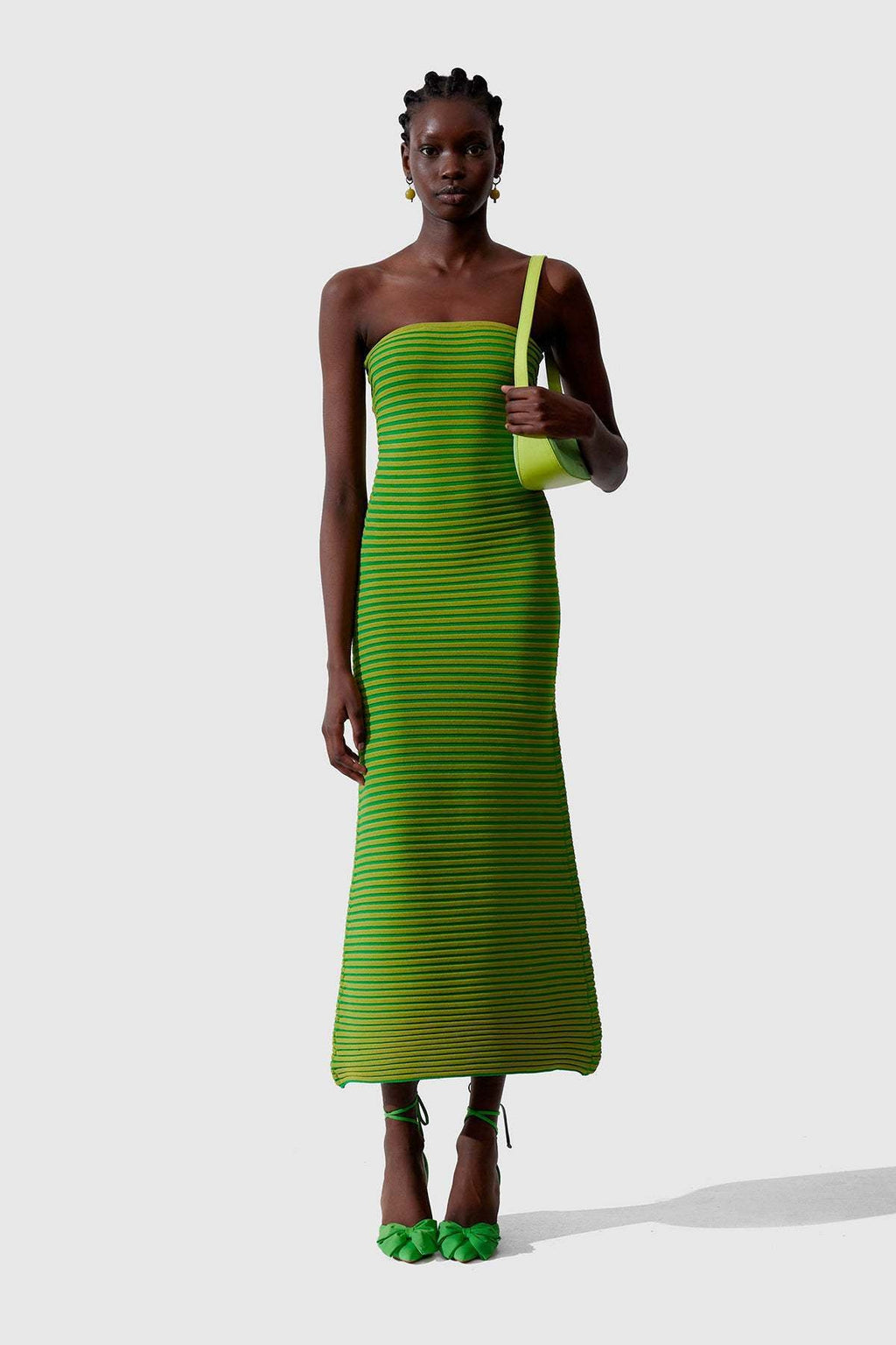 Adela Sleeveless Strip Knit Maxi-Length Dress