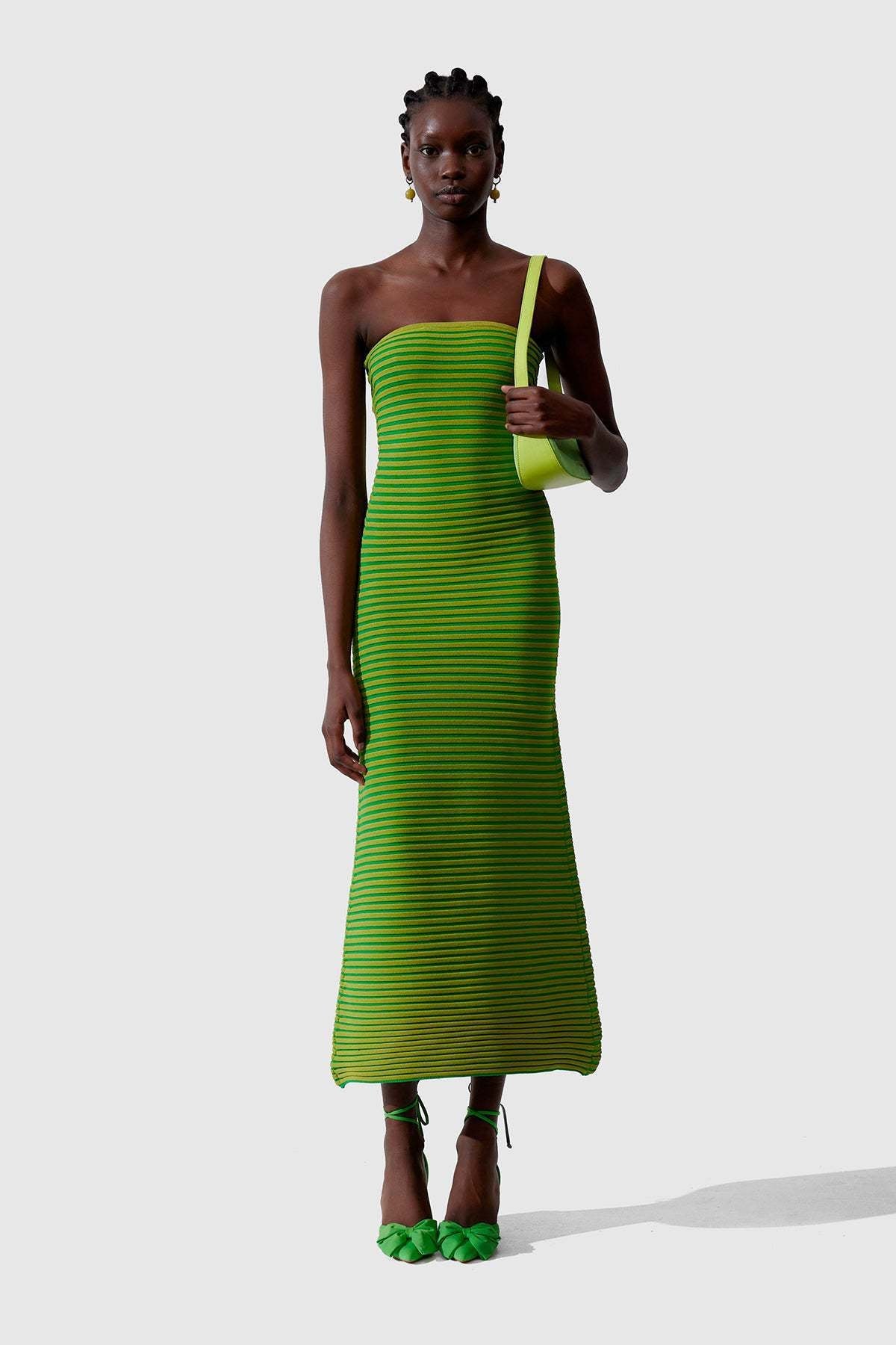 Adela Sleeveless Strip Knit Maxi-Length Dress